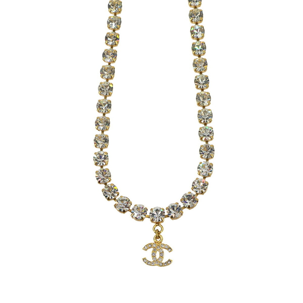 Chanel Coco Mark Rhinestone Necklace, Gold 96A